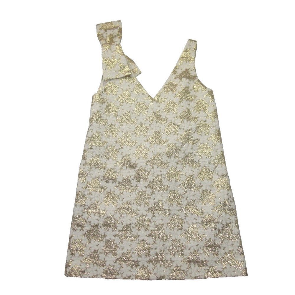 NWT Sezane Philomena in Ecru Gold Jacquard Bow A-line Mini Shift Dress 36 / US 4 - Picture 10 of 10